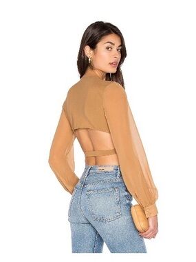 LPA Women's Deep V Tan Long-Sleeve Bodysuit